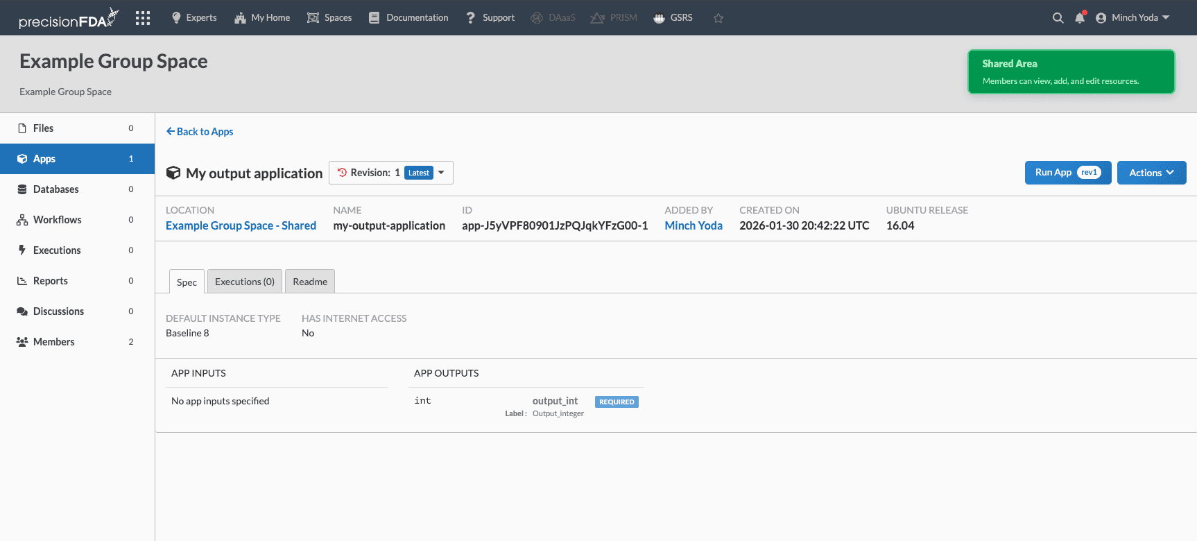 Running an app on Spaces page