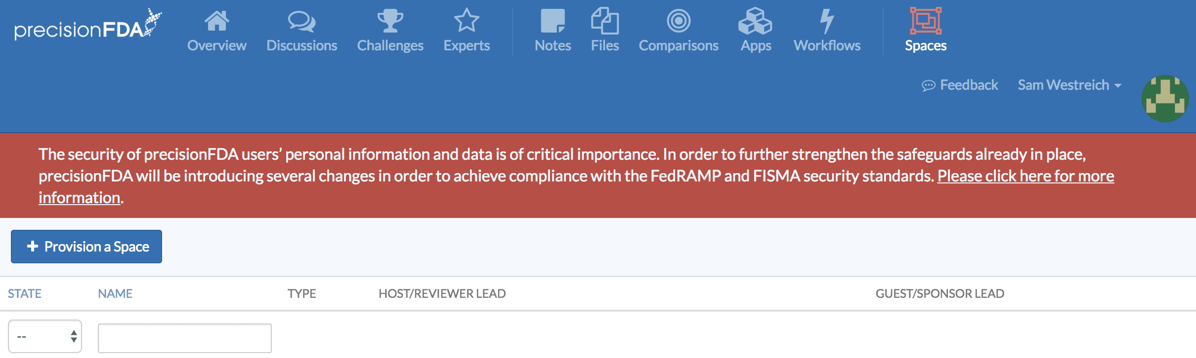 Spaces page overview
