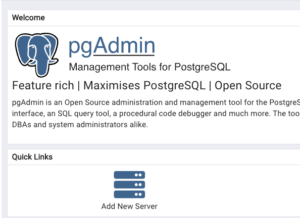 Adding the workstation local database as a new server in pgAdmin (1 of 2)