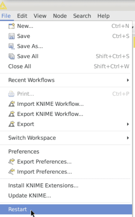 Restarting KNIME to pick up the newly added files