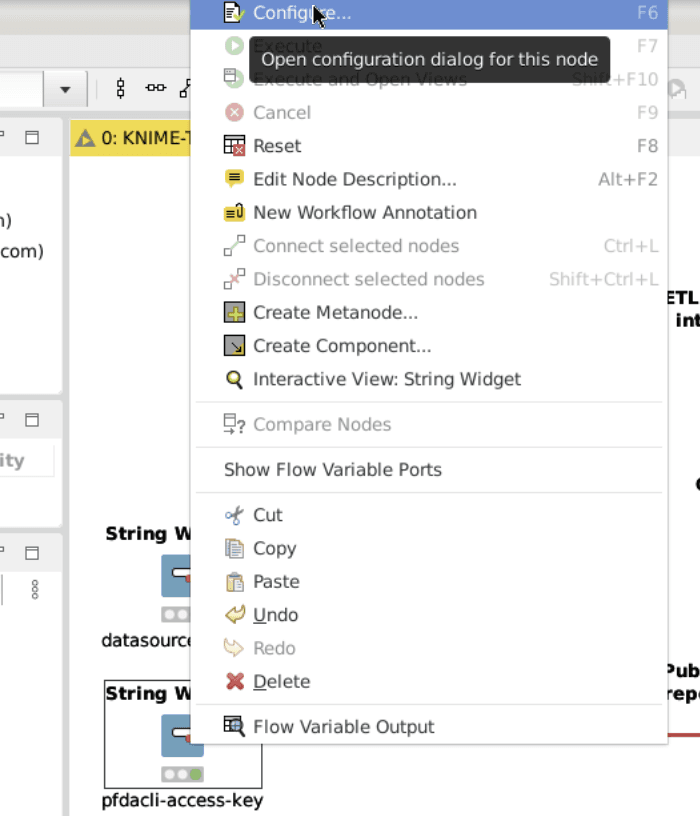 Configuring the pfdacli-access-key String Widget (1 of 2)