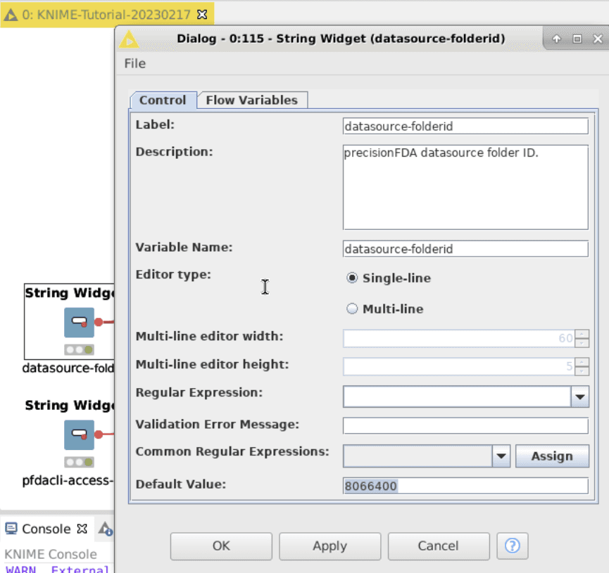 Configuring the datasource-folderid String Widget (2 of 2)