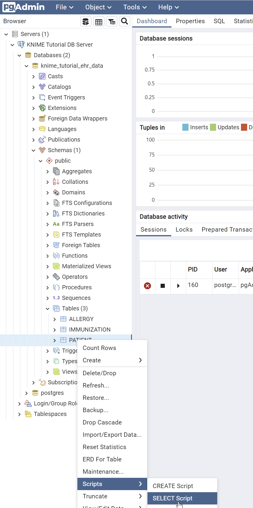 Checking the DB for content in pgAdmin (1 of 2)