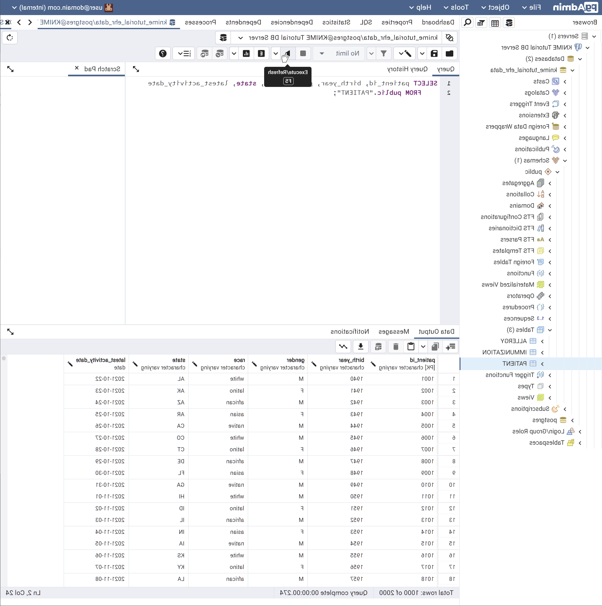 Checking the DB for content in pgAdmin (2 of 2)