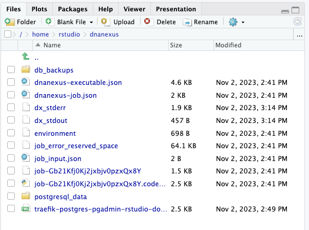 RStudio files list