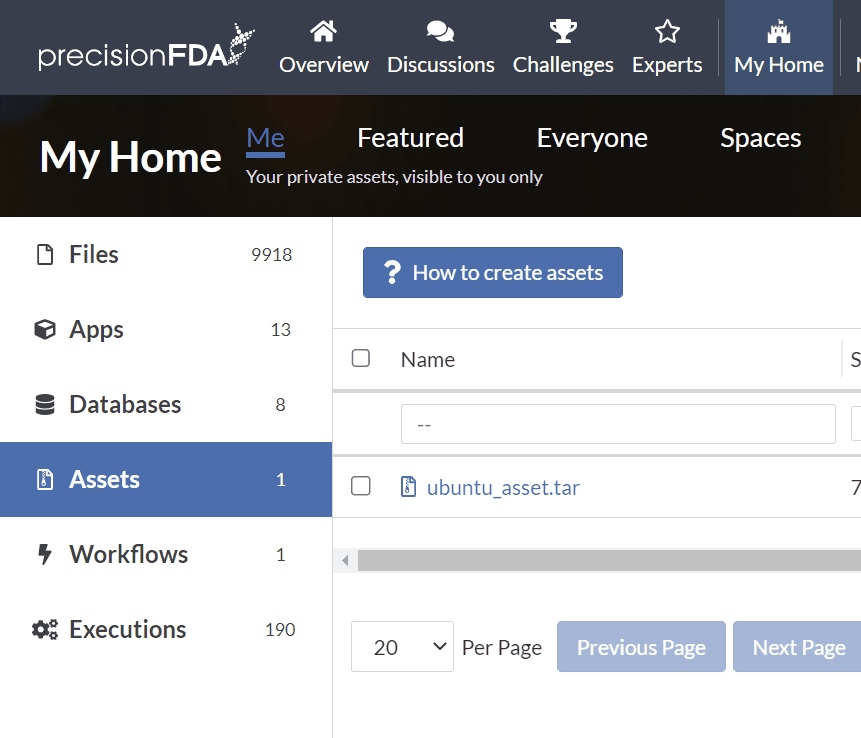 My Home Assets with the How to create assets button