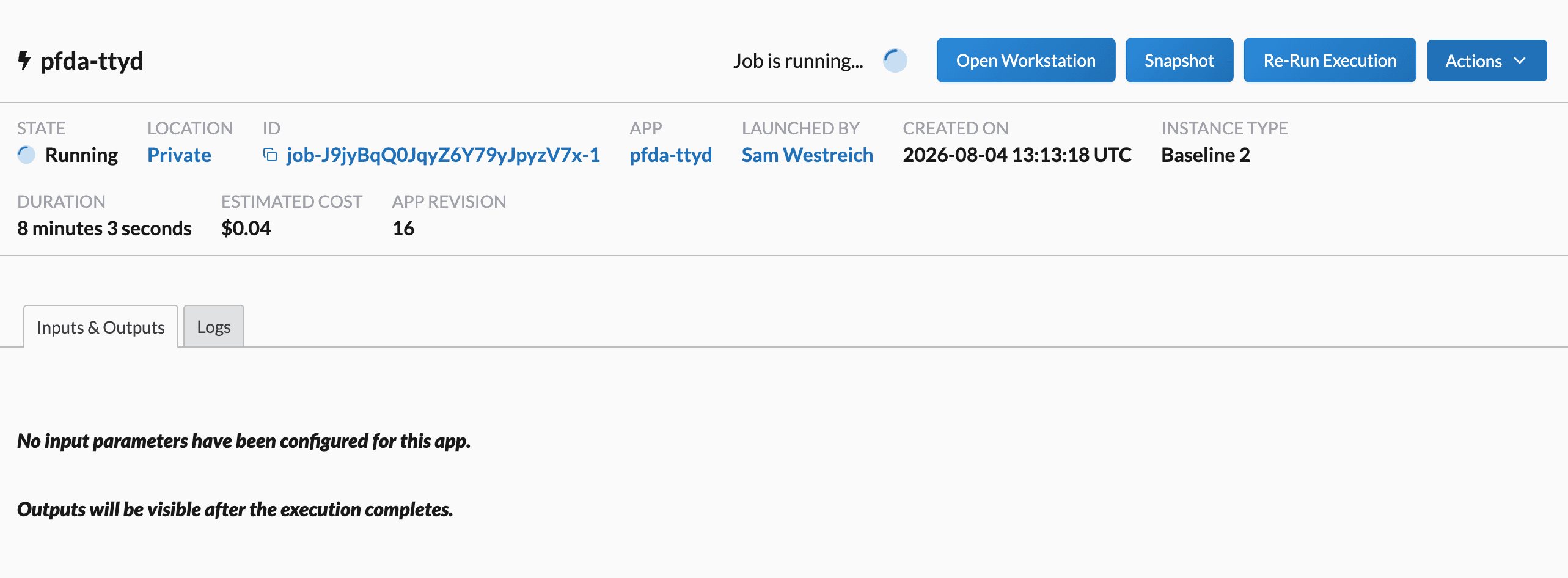 Running Workstation page