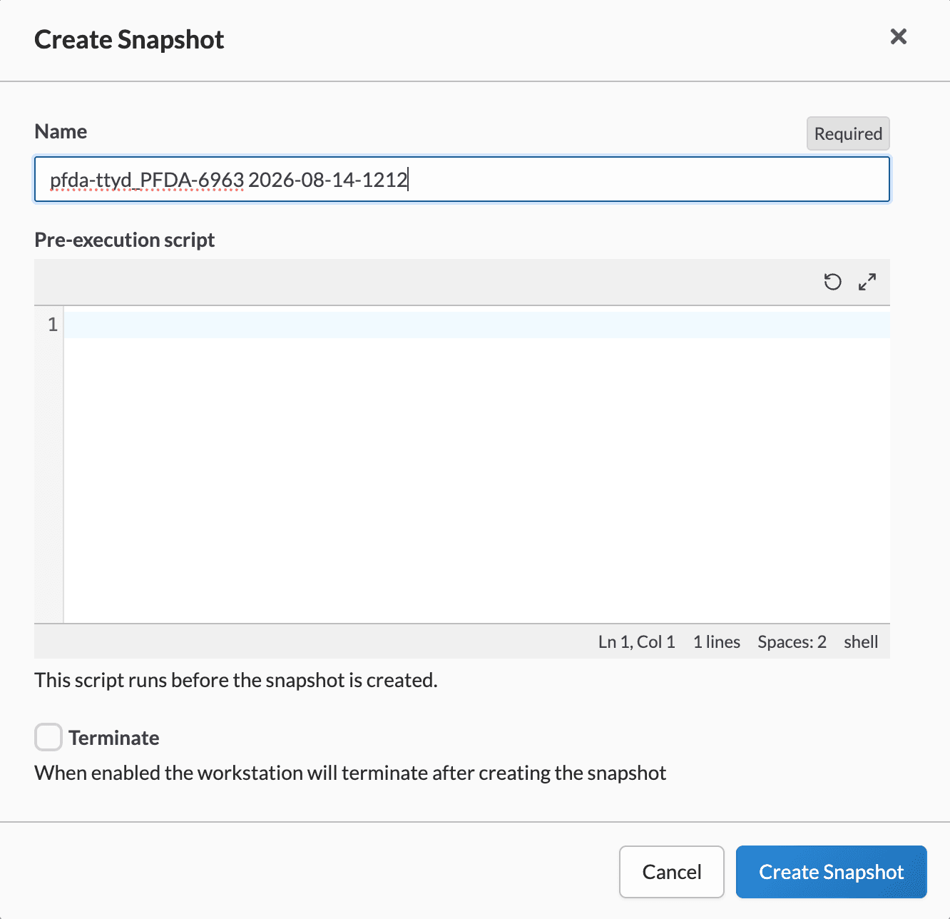 Snapshot modal