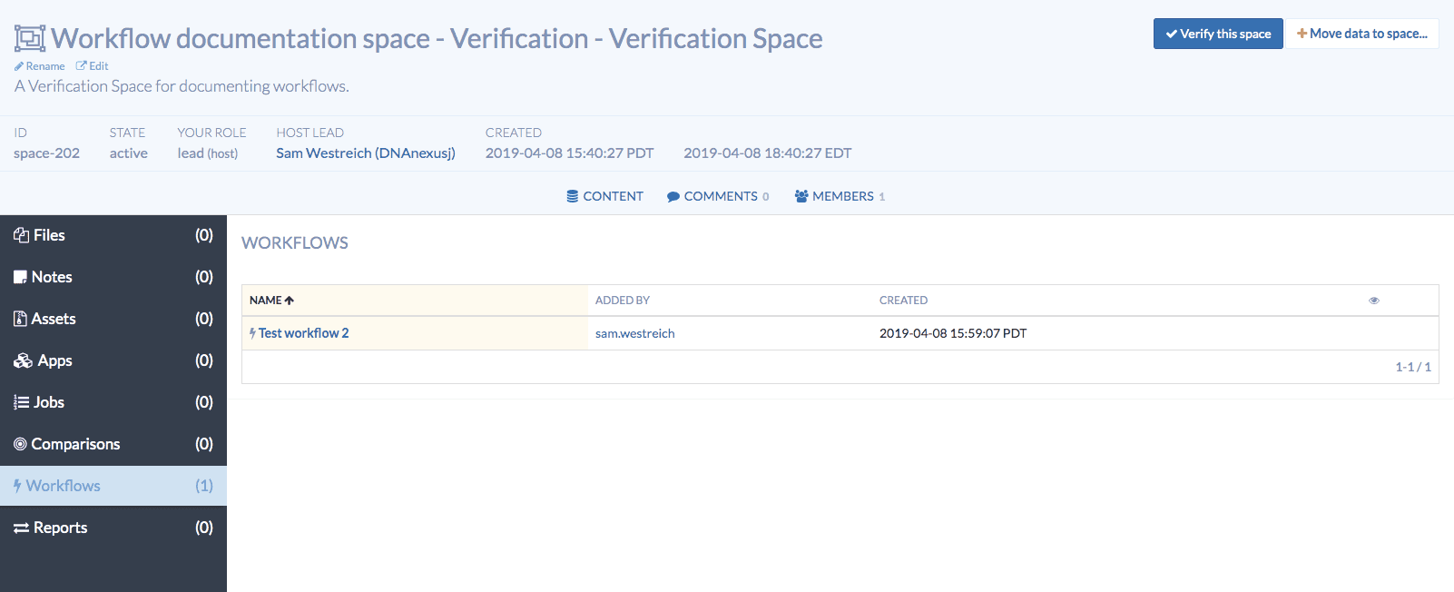 Workflows tab overview on Spaces page