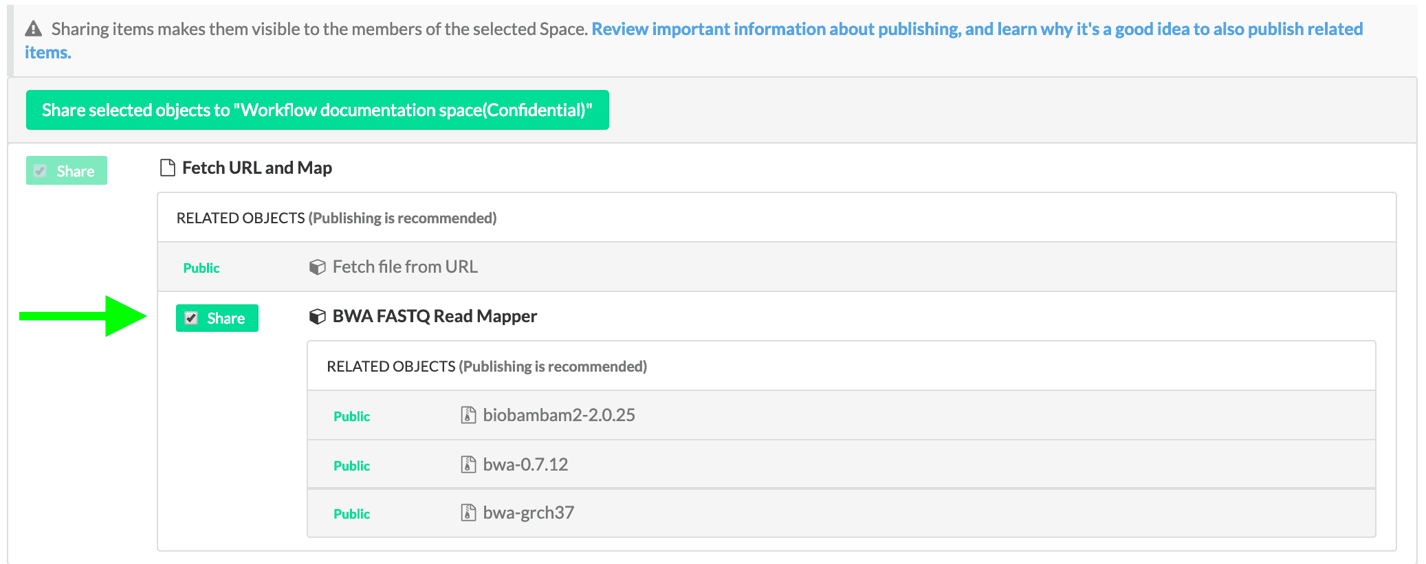 Shared object resources with checkbox selected for Shared option